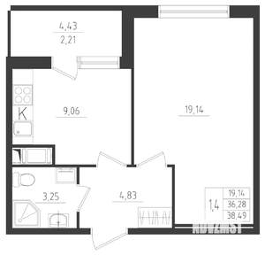 1-к квартира, сданный дом, 38м2, 5/8 этаж