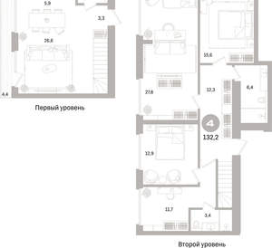 3-к квартира, вторичка, 132м2, 9/17 этаж