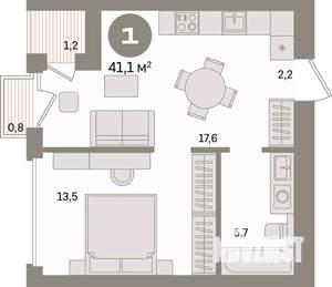 1-к квартира, вторичка, 41м2, 11/16 этаж