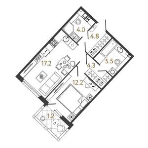 1-к квартира, вторичка, 48м2, 4/9 этаж