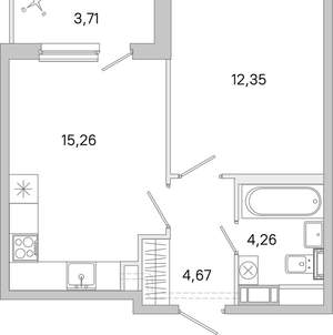 1-к квартира, вторичка, 38м2, 3/5 этаж