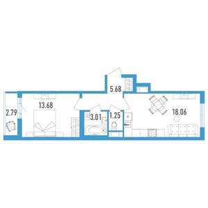 1-к квартира, строящийся дом, 43м2, 8/12 этаж