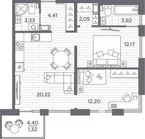 2-к квартира, вторичка, 62м2, 5/7 этаж