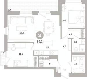2-к квартира, вторичка, 86м2, 9/15 этаж