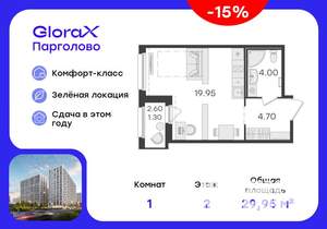 Студия квартира, вторичка, 30м2, 2/15 этаж