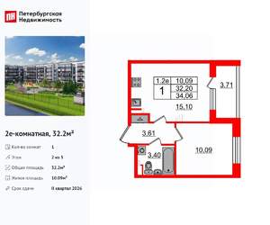 1-к квартира, вторичка, 32м2, 2/5 этаж