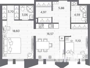 2-к квартира, строящийся дом, 68м2, 11/12 этаж