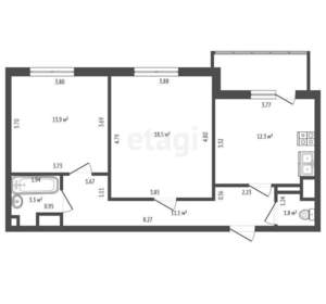 2-к квартира, вторичка, 61м2, 4/20 этаж
