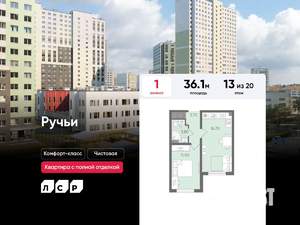1-к квартира, вторичка, 36м2, 13/22 этаж