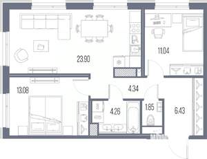 2-к квартира, вторичка, 65м2, 9/10 этаж