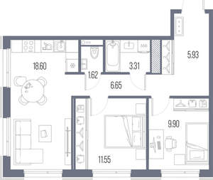 2-к квартира, вторичка, 58м2, 4/10 этаж