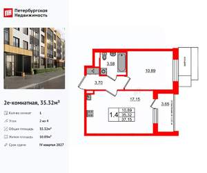 1-к квартира, вторичка, 35м2, 2/4 этаж