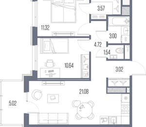2-к квартира, строящийся дом, 59м2, 5/10 этаж