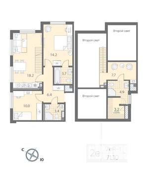 2-к квартира, вторичка, 72м2, 4/4 этаж