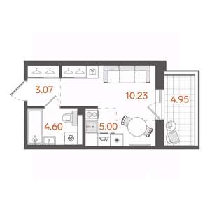 Студия квартира, вторичка, 23м2, 2/11 этаж