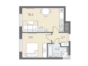 1-к квартира, вторичка, 38м2, 6/10 этаж