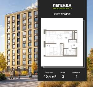 1-к квартира, вторичка, 40м2, 2/10 этаж