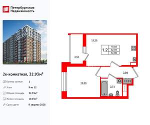 1-к квартира, вторичка, 33м2, 9/12 этаж