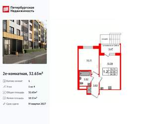 1-к квартира, вторичка, 33м2, 1/4 этаж