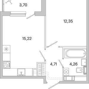 1-к квартира, вторичка, 38м2, 4/5 этаж