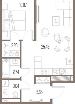 1-к квартира, вторичка, 49м2, 5/10 этаж