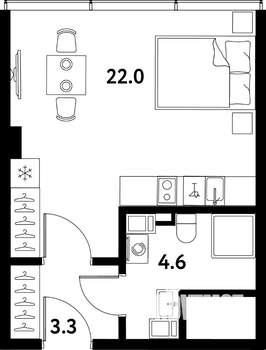 Студия квартира, вторичка, 30м2, 6/10 этаж