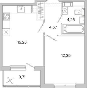 1-к квартира, вторичка, 38м2, 4/5 этаж