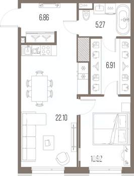 1-к квартира, вторичка, 52м2, 3/10 этаж