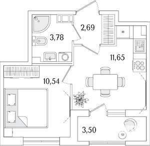 1-к квартира, строящийся дом, 30м2, 11/13 этаж