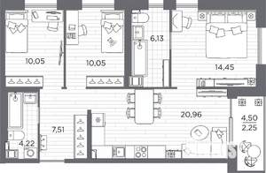 3-к квартира, вторичка, 76м2, 10/25 этаж