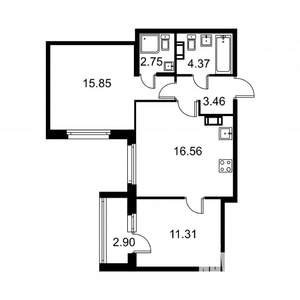 2-к квартира, строящийся дом, 56м2, 3/9 этаж