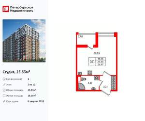 Студия квартира, вторичка, 25м2, 2/12 этаж
