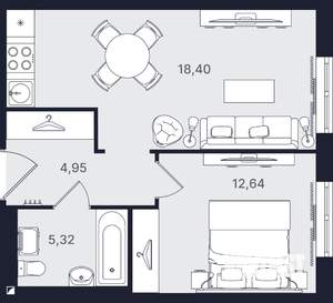 2-к квартира, вторичка, 41м2, 2/24 этаж