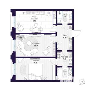 2-к квартира, строящийся дом, 77м2, 7/9 этаж