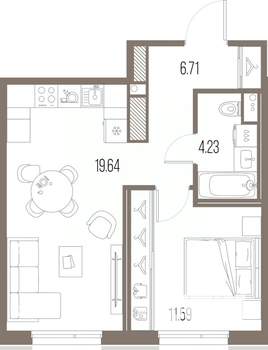 1-к квартира, строящийся дом, 42м2, 3/10 этаж
