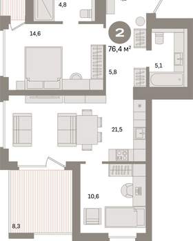 2-к квартира, вторичка, 76м2, 5/17 этаж