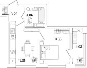 1-к квартира, вторичка, 34м2, 10/15 этаж