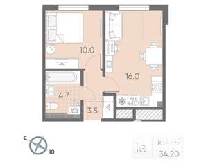 1-к квартира, вторичка, 34м2, 3/4 этаж