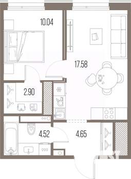 1-к квартира, строящийся дом, 40м2, 7/10 этаж