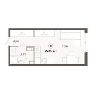 Студия квартира, вторичка, 27м2, 3/12 этаж