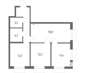 3-к квартира, вторичка, 71м2, 5/12 этаж