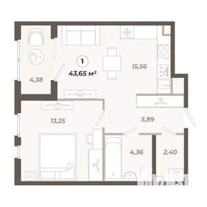 1-к квартира, вторичка, 44м2, 2/12 этаж
