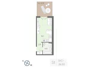 Студия квартира, вторичка, 27м2, 1/4 этаж
