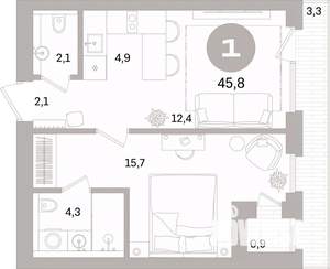 1-к квартира, вторичка, 46м2, 2/7 этаж