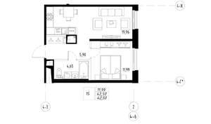 1-к квартира, вторичка, 43м2, 2/9 этаж