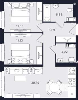 3-к квартира, вторичка, 62м2, 3/24 этаж