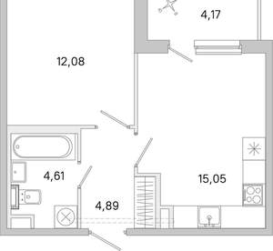 1-к квартира, вторичка, 39м2, 1/5 этаж