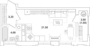 Студия квартира, строящийся дом, 30м2, 12/13 этаж