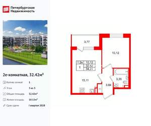 1-к квартира, вторичка, 32м2, 3/5 этаж
