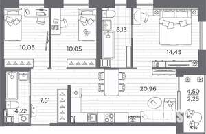 3-к квартира, вторичка, 76м2, 5/25 этаж